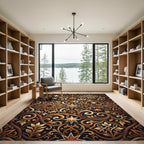 Golden Black Arabesque Star Medallion Rug