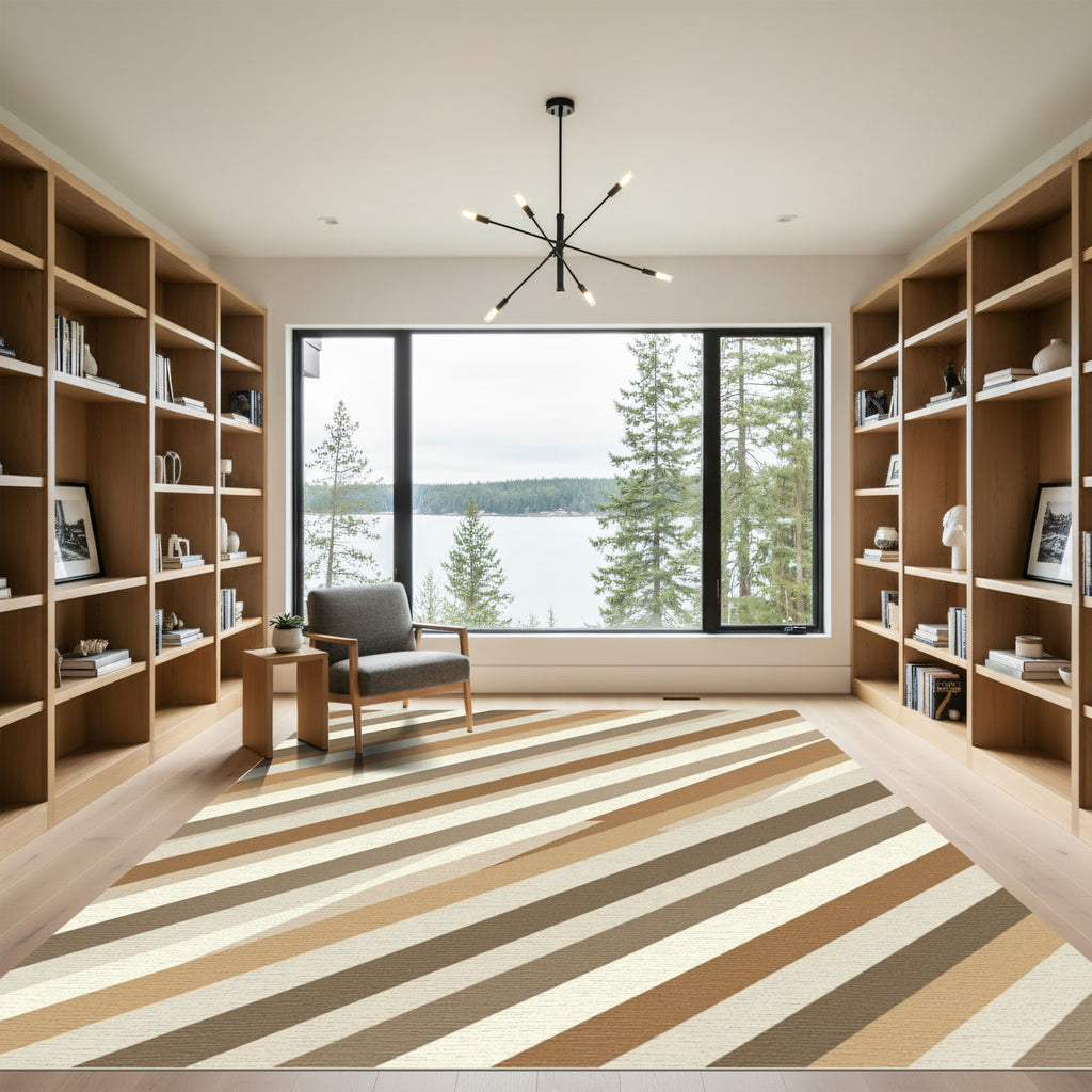 Modern Neutral Earth Tone Diagonal Stripe Rug