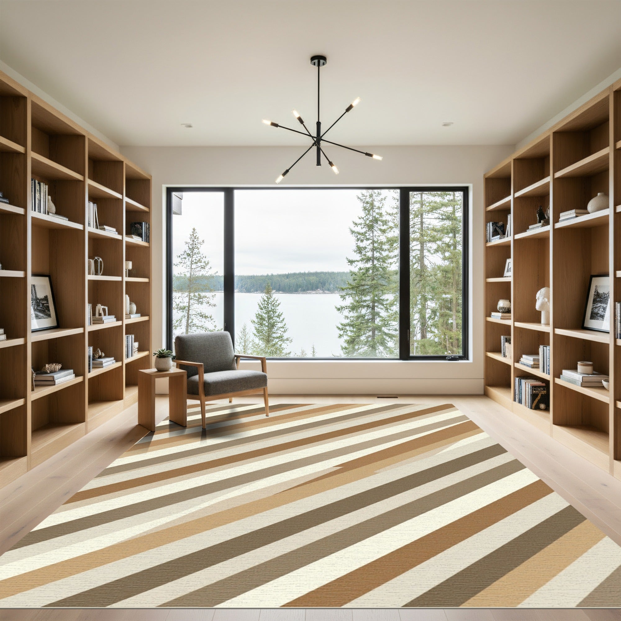 Modern Neutral Earth Tone Diagonal Stripe Rug