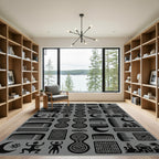 Tribal Black Comb Moon Village Repeat Rug