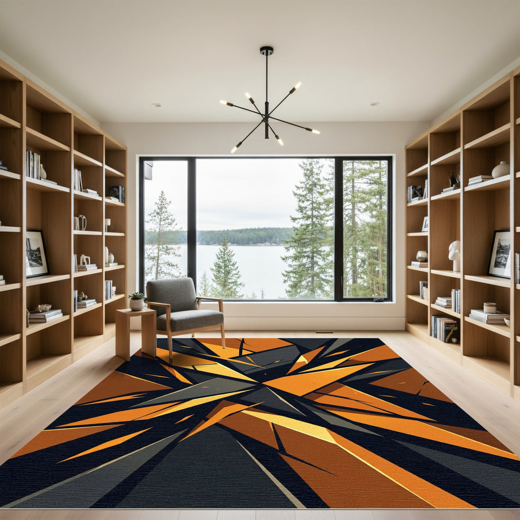 Sharp Geometric Orange and Charcoal Shard Rug