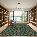 Emerald Green Floral Medallion Frame Rug