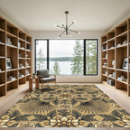 Gold Cream Floral Scrolling Vine Rug