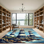 Coastal Triple Lighthouses Radiating Light Rug