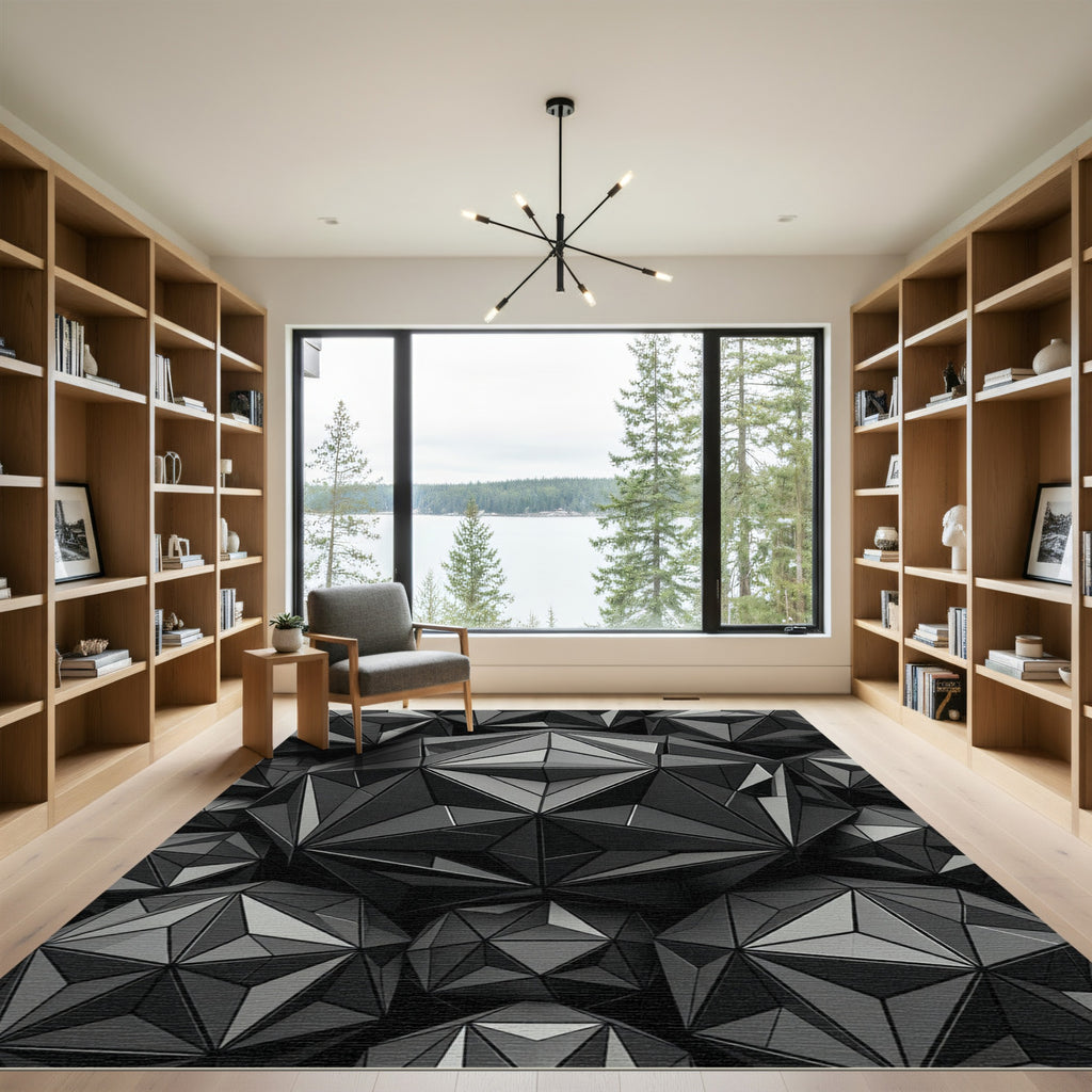 Monochromatic Faceted Geometric Sphere Art Rug