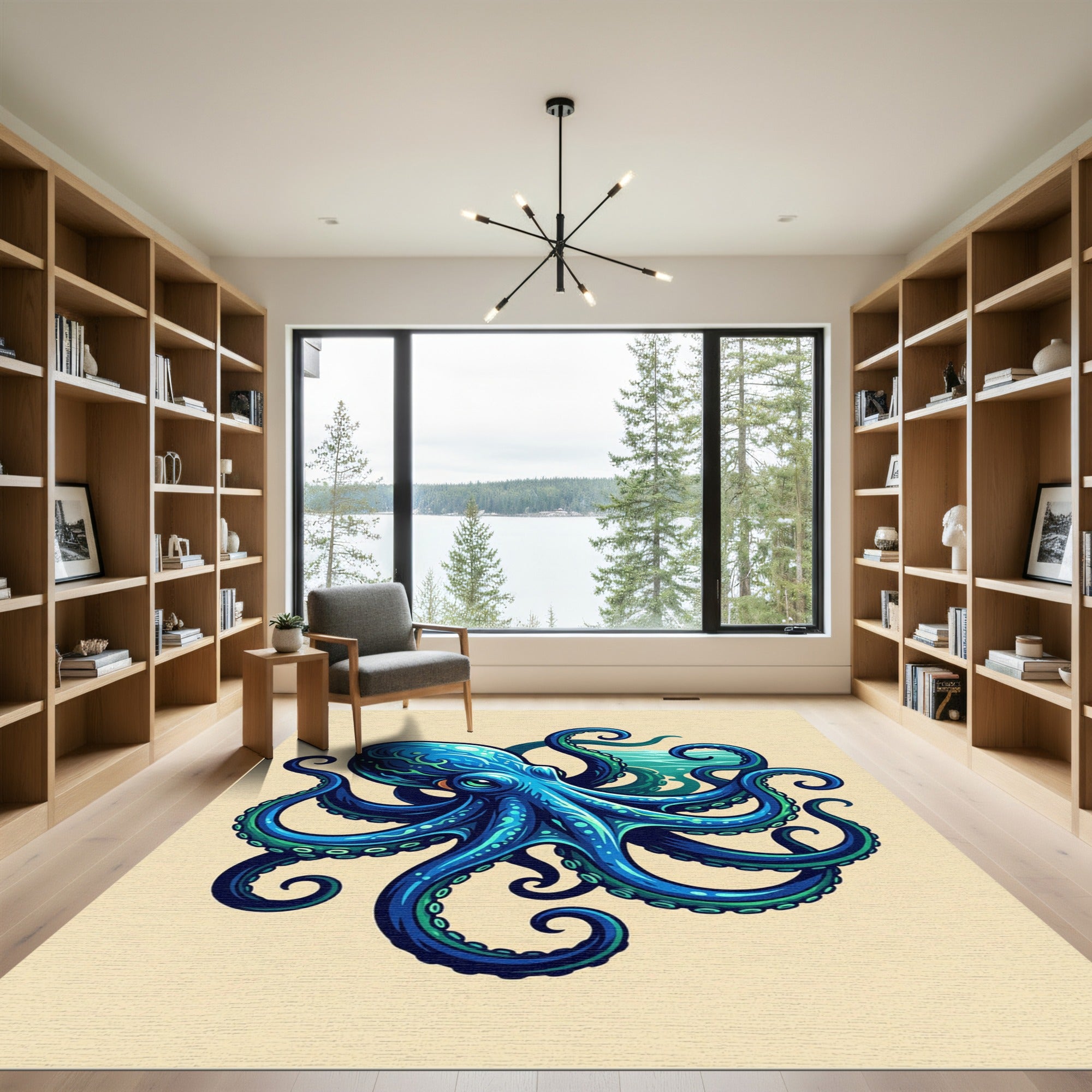 Vibrant Blue Octopus Marine Creature Rug