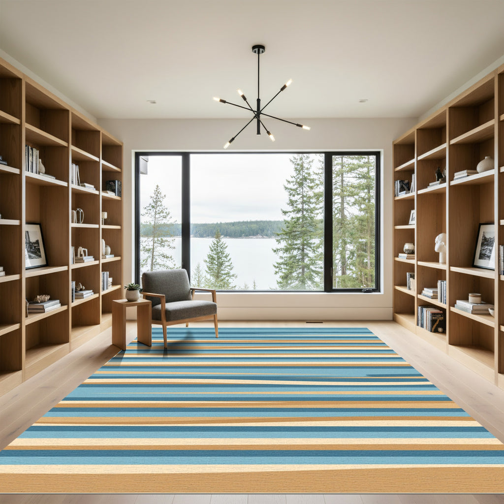 Earthy Blue Horizontal Linear Layered Rug