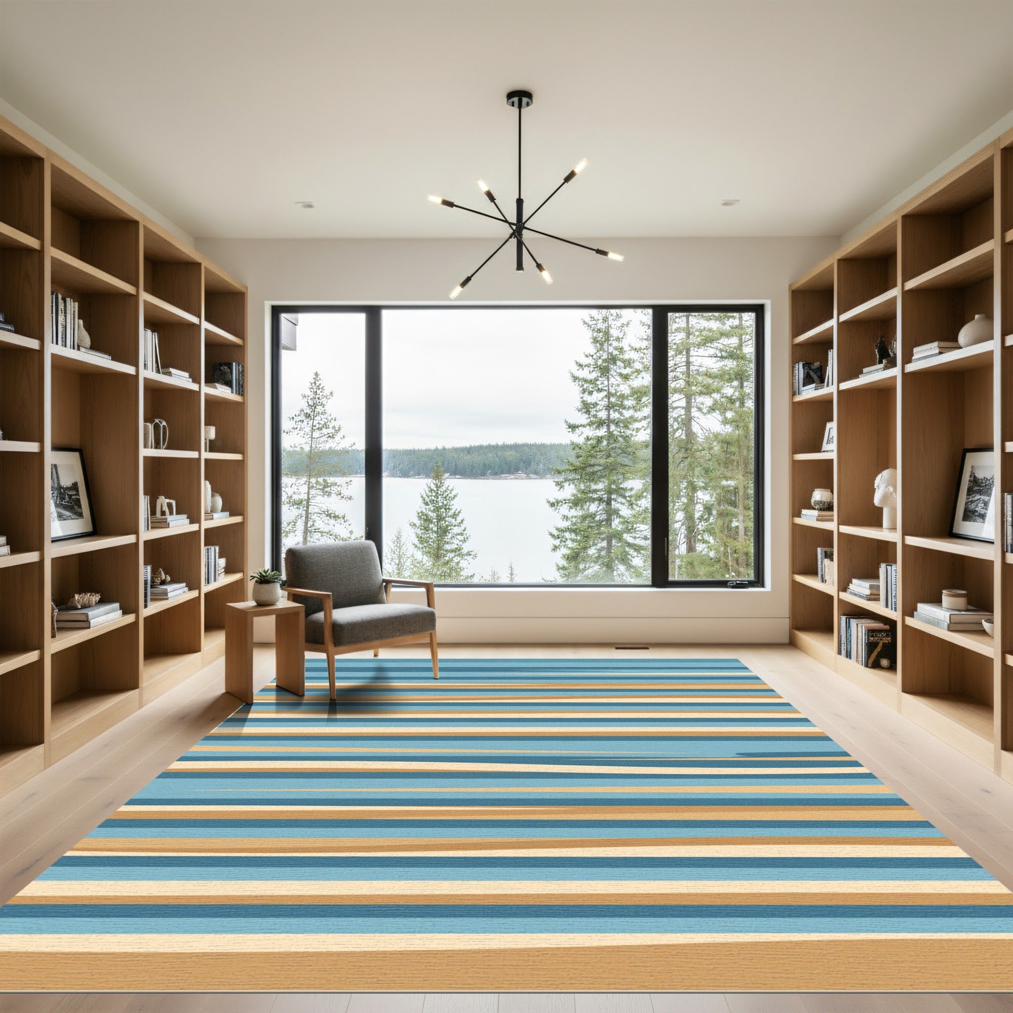 Earthy Blue Horizontal Linear Layered Rug