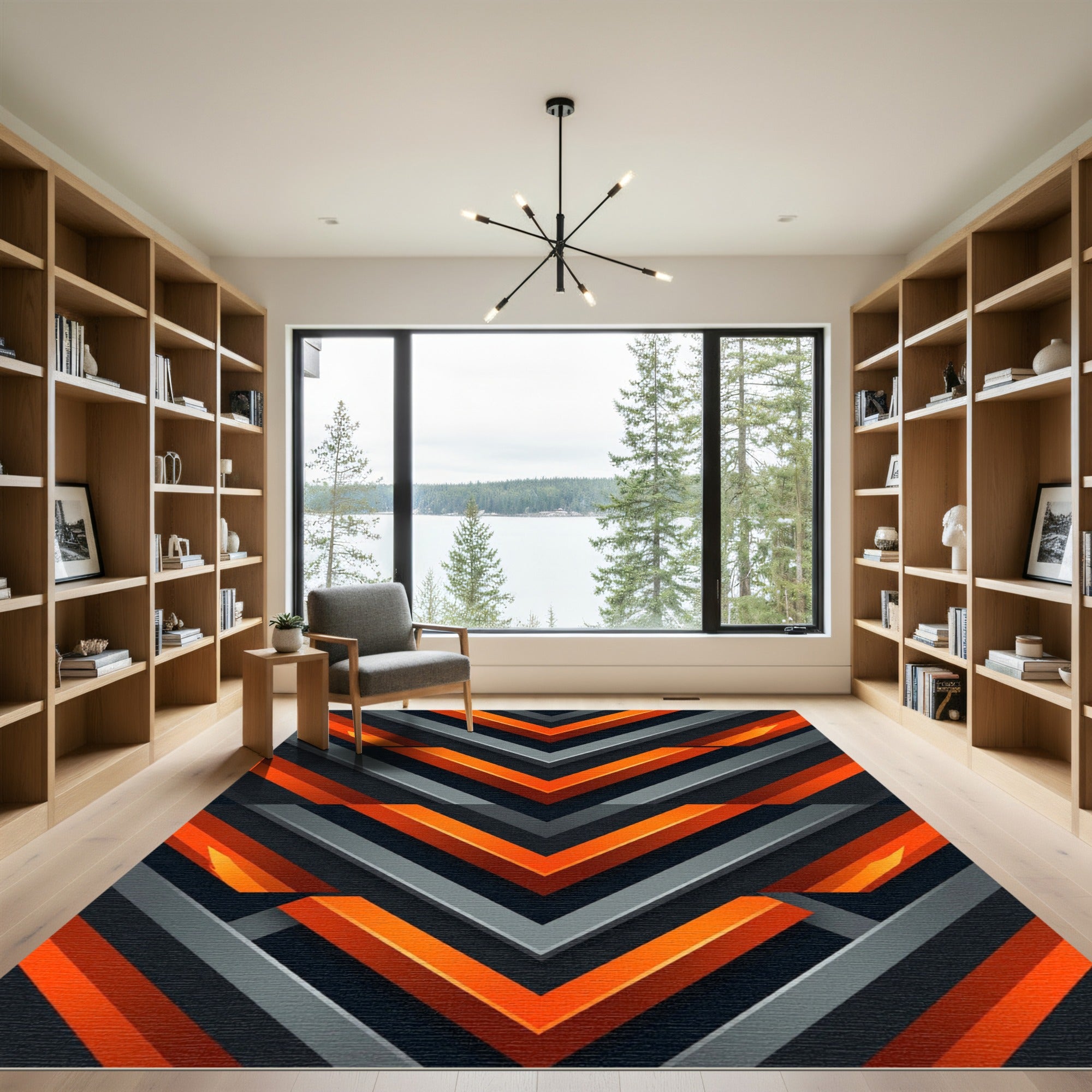 Bold Geometric Orange and Charcoal Chevron Rug