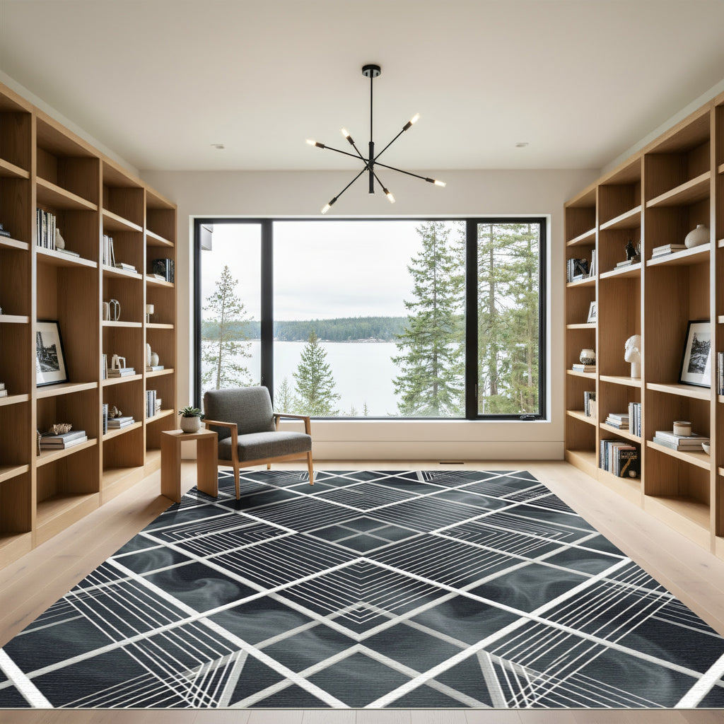 Monochromatic Geometric Smoke Abstract Rug