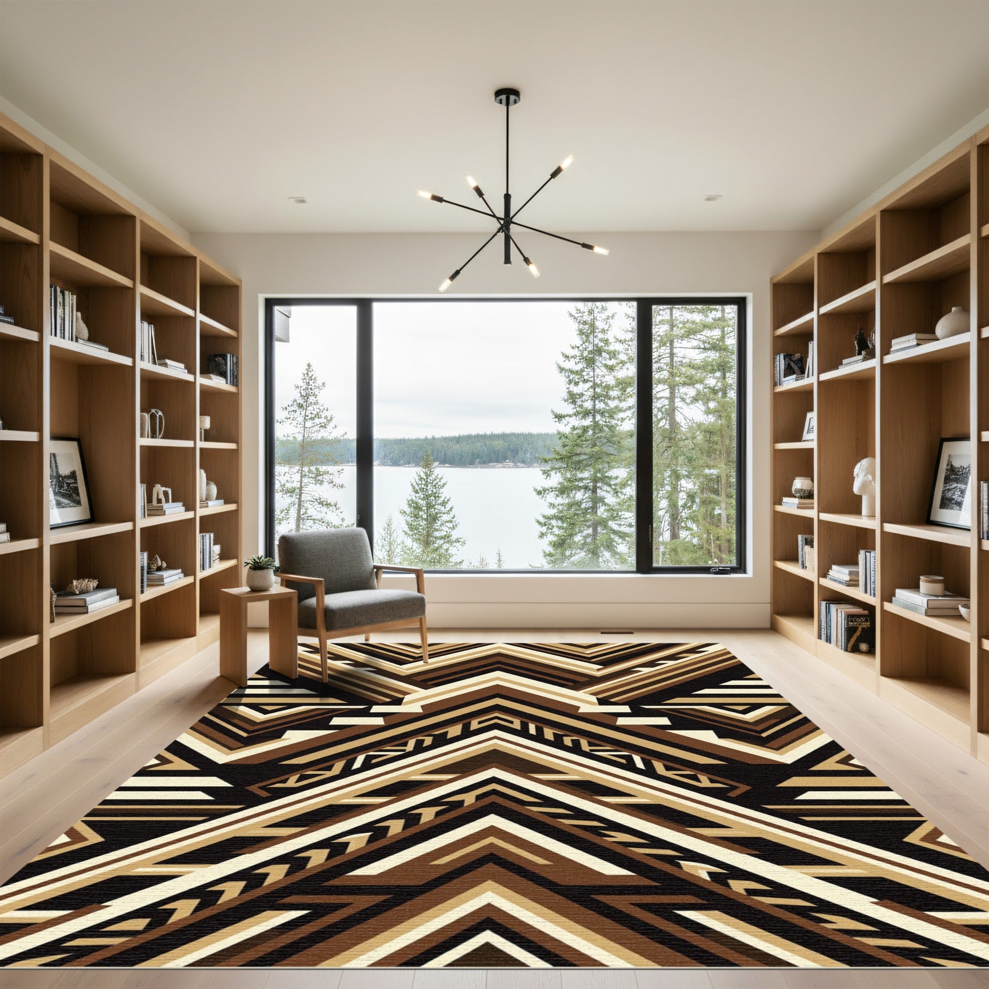 Geometric Earth Tone Chevron Abstract Art Rug