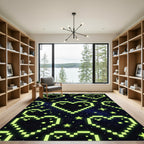 Neon Green Pixel Heart Cosmic Sky Rug