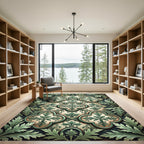 Elegante Sage Botanical Quatrefoil Scroll Rug