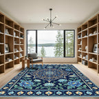 Azure Botanical Lattice Work Rug