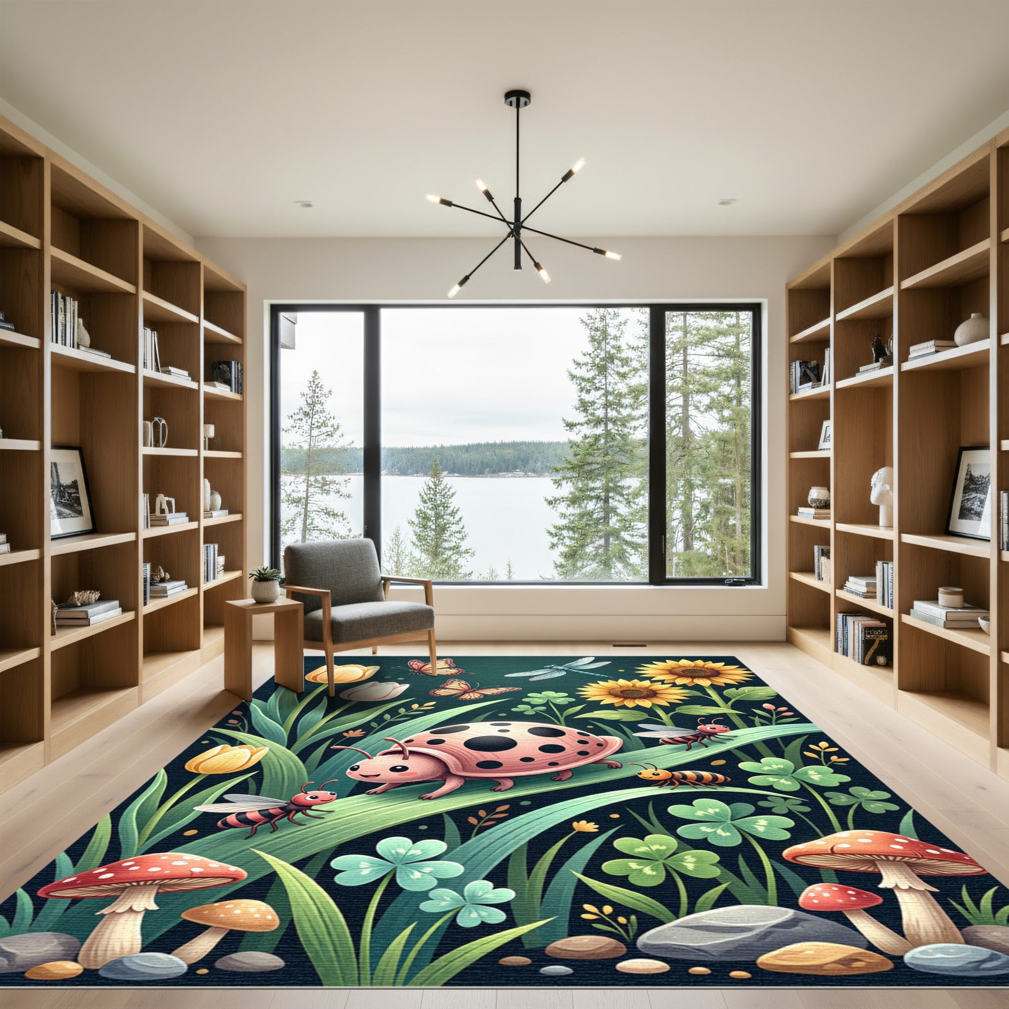 Whimsical Ladybug Garden Butterfly Dragonfly Rug