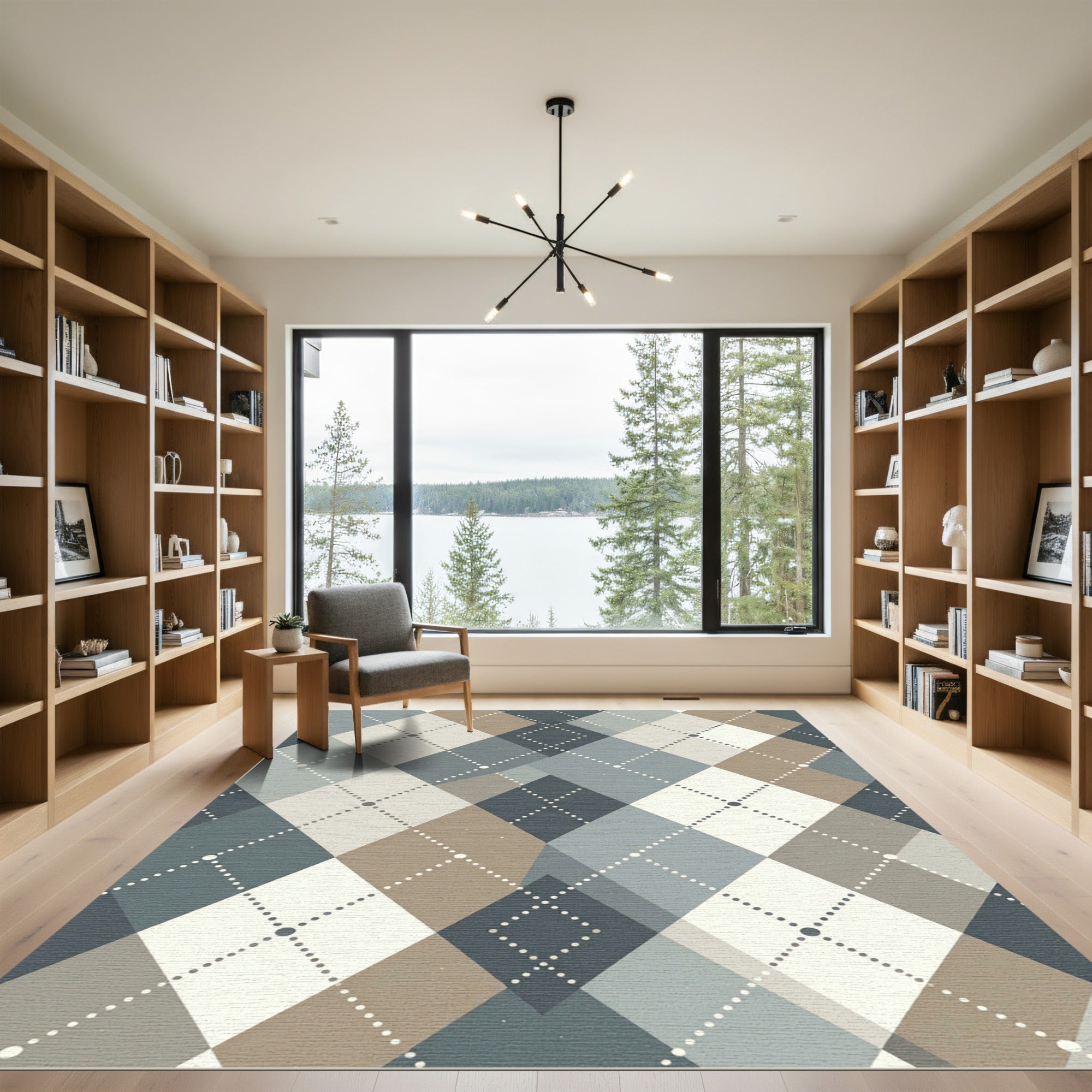 Sophisticated Blue Brown Argyle Geometric Rug