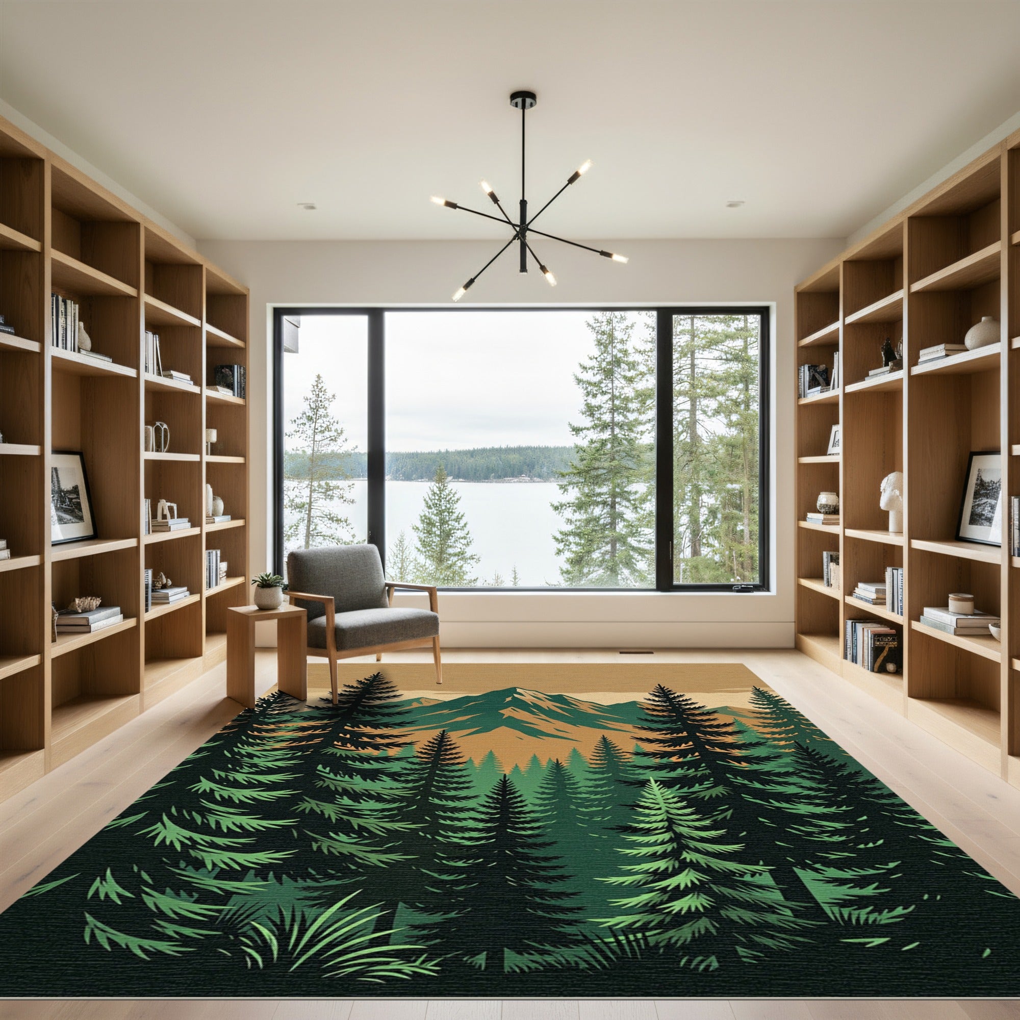 Earthy Mountain Forest Evergreen Landscape Rug