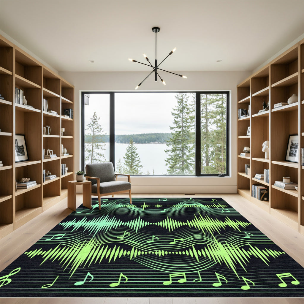 Green Musical Wave Form Rug