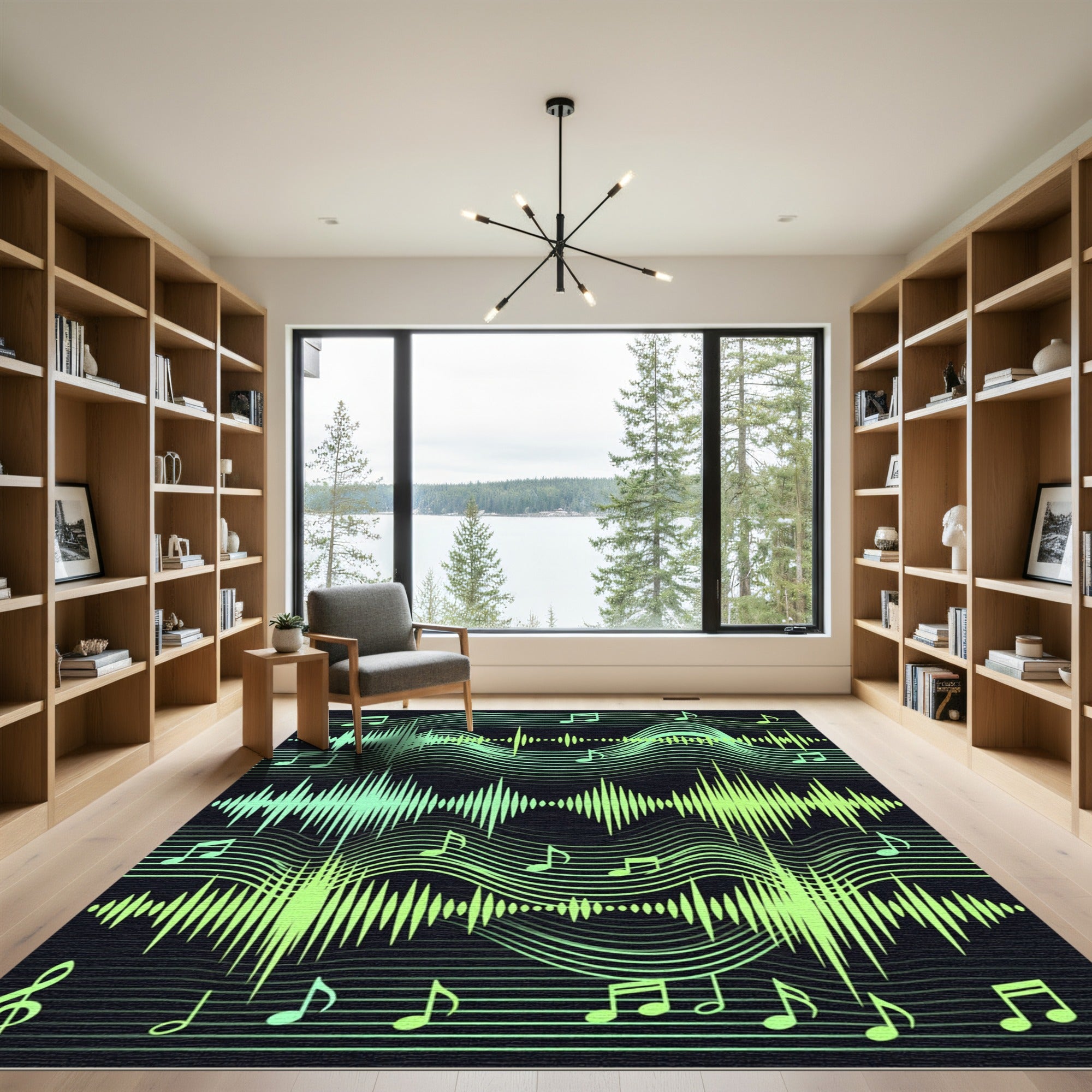 Green Musical Wave Form Rug