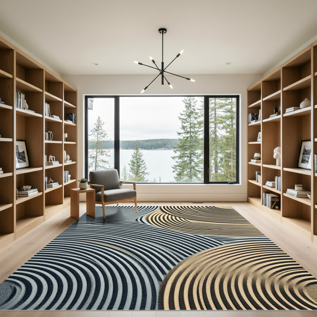 Modern Black White Tan Arc Rug