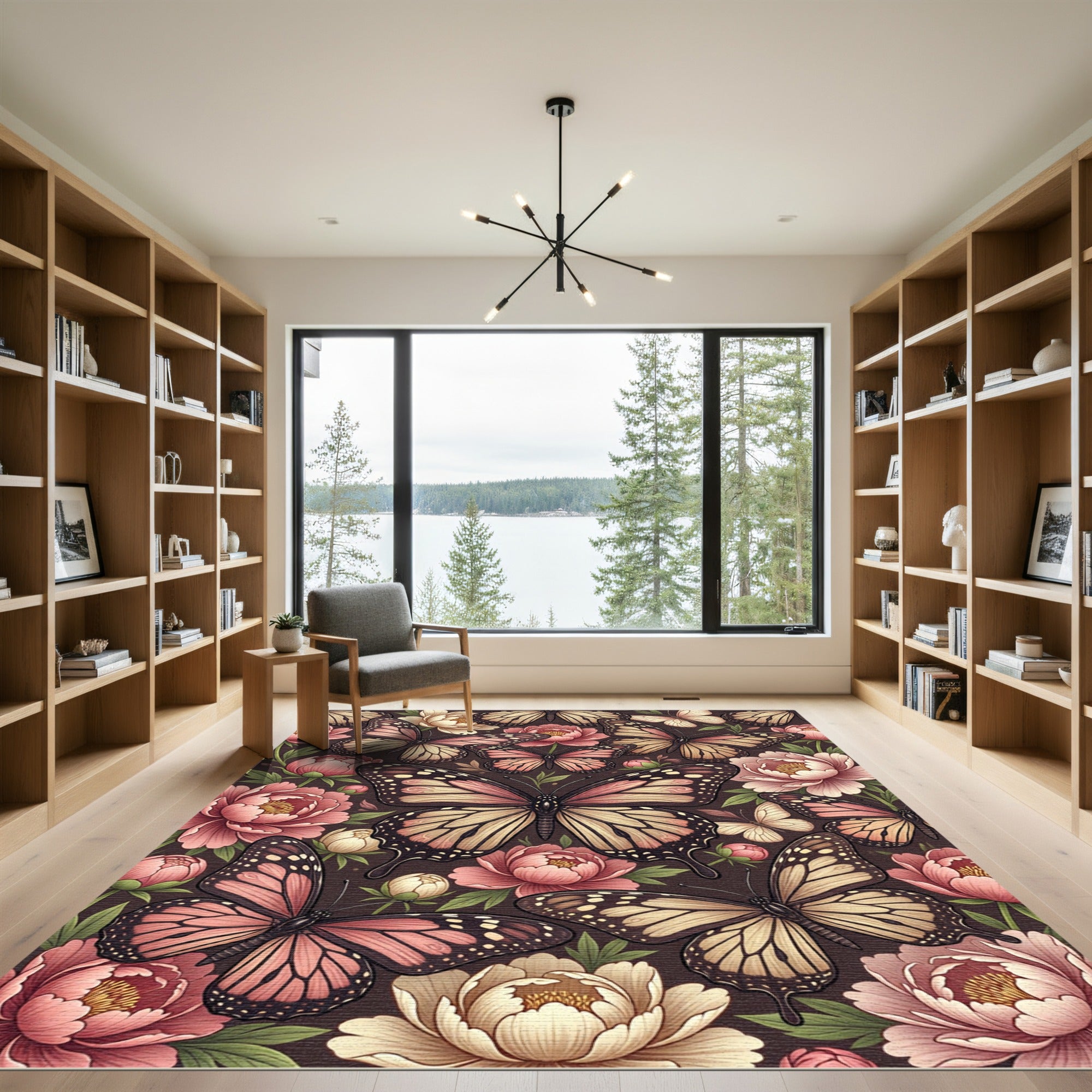 Blush Butterfly and Peony Floral Meadow Rug