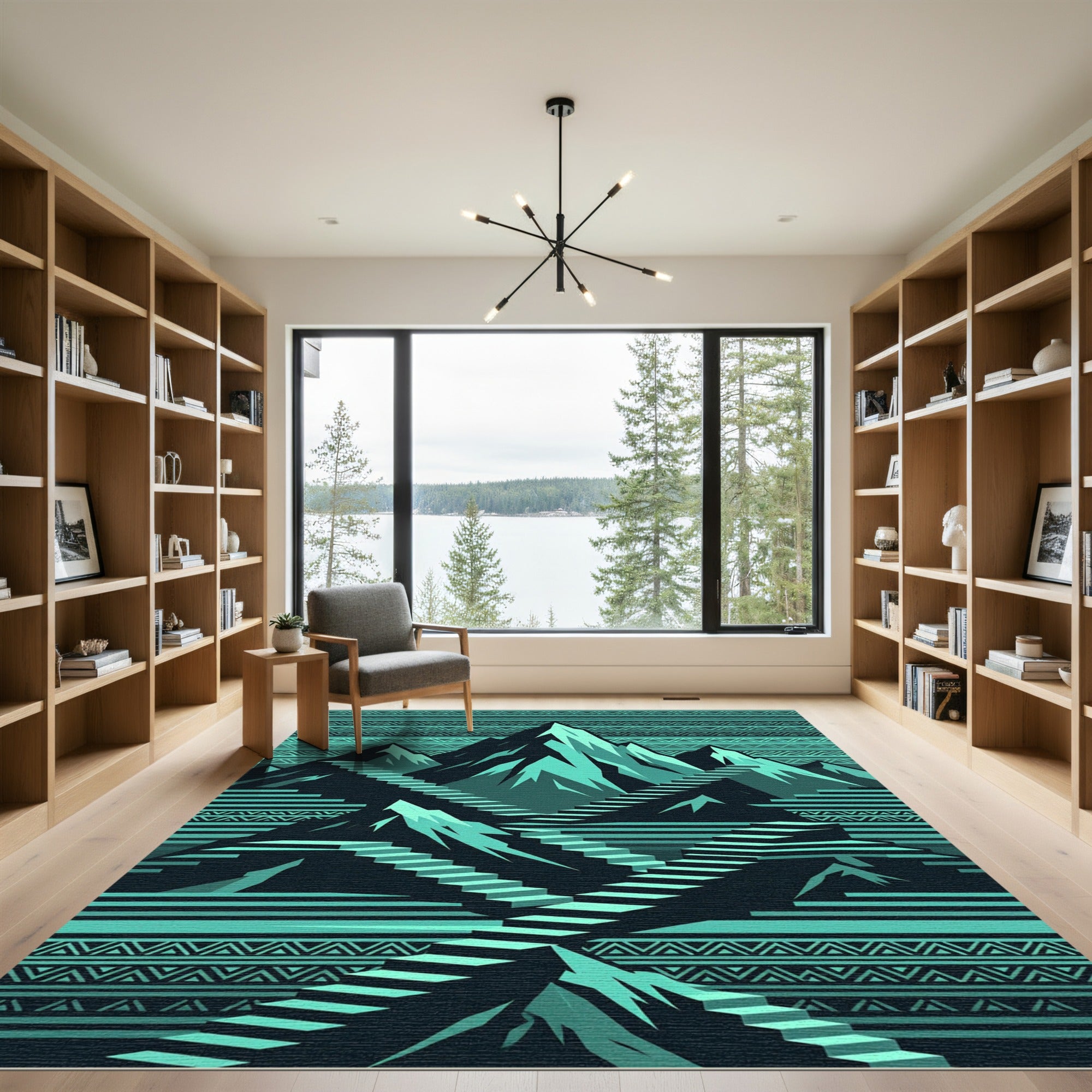 Teal Geometric Mountain Stairway Rug
