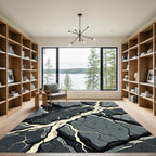 Monochrome Abstract Cracked Stone Texture Rug