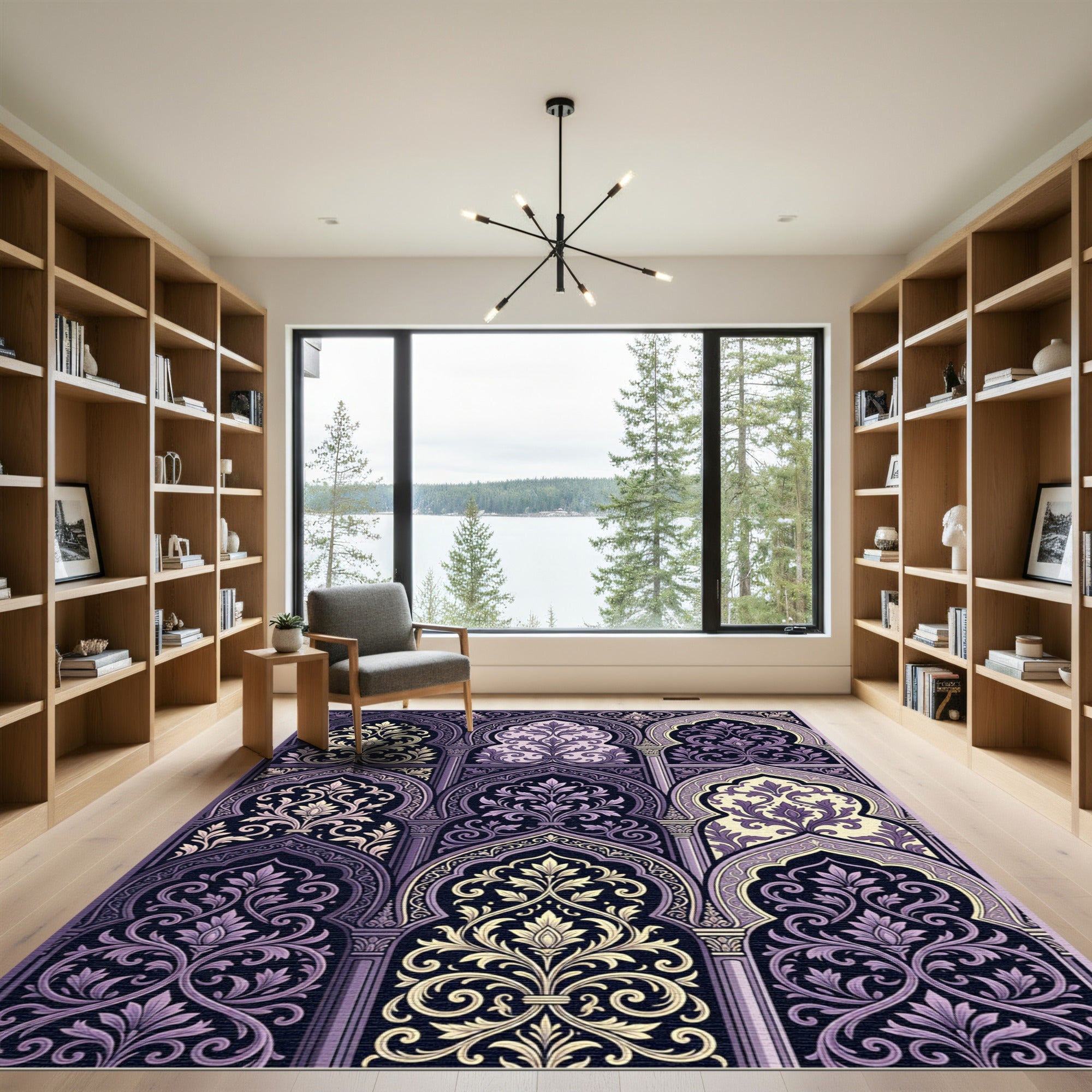 Ornate Amethyst Floral Archway Tapestry Rug