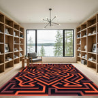 Orange Red Geometric Maze Labyrinth Rug