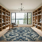 Classic Blue Floral Damask Rug