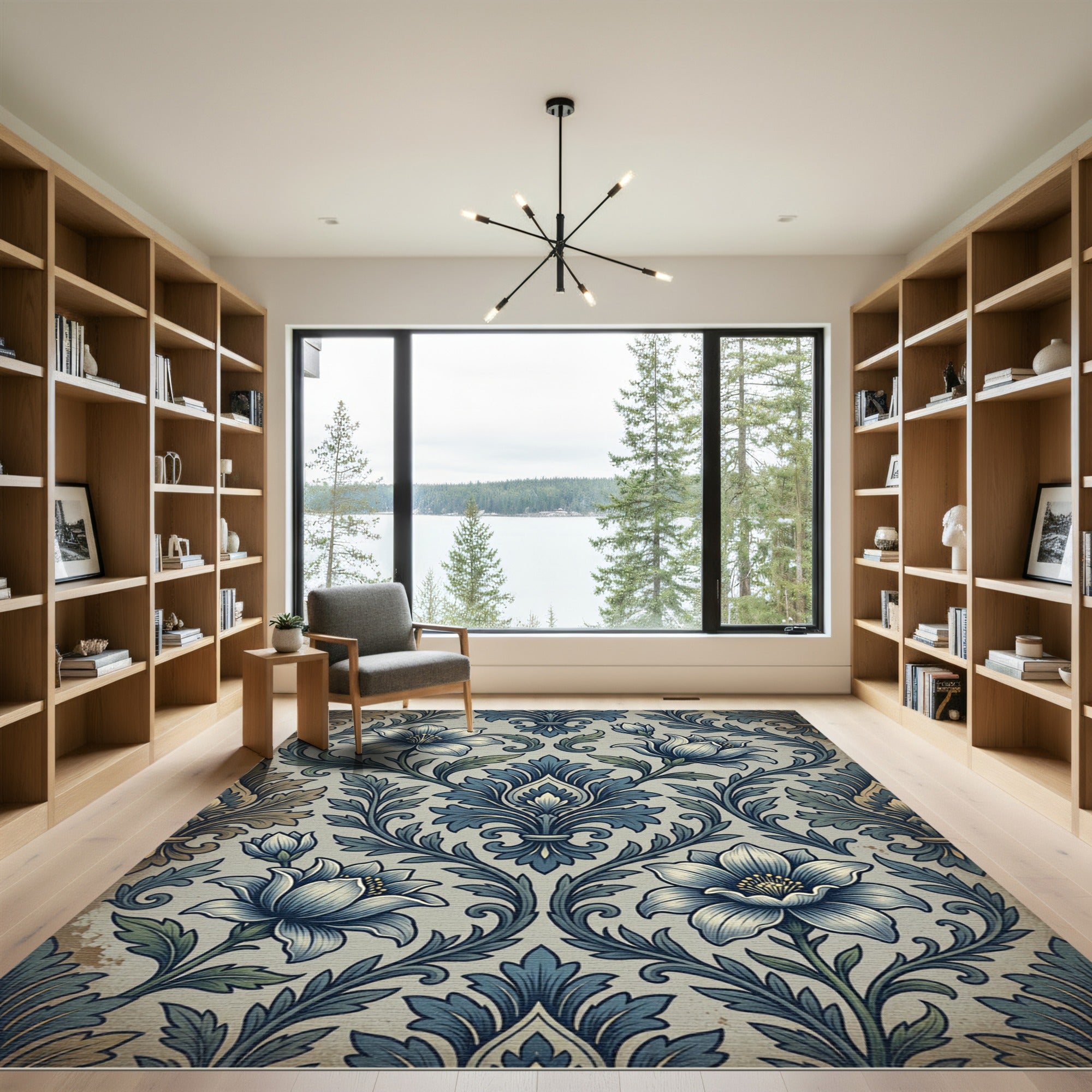 Classic Blue Floral Damask Rug