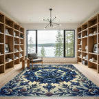 Rich Blue Floral Garland Frame Rug