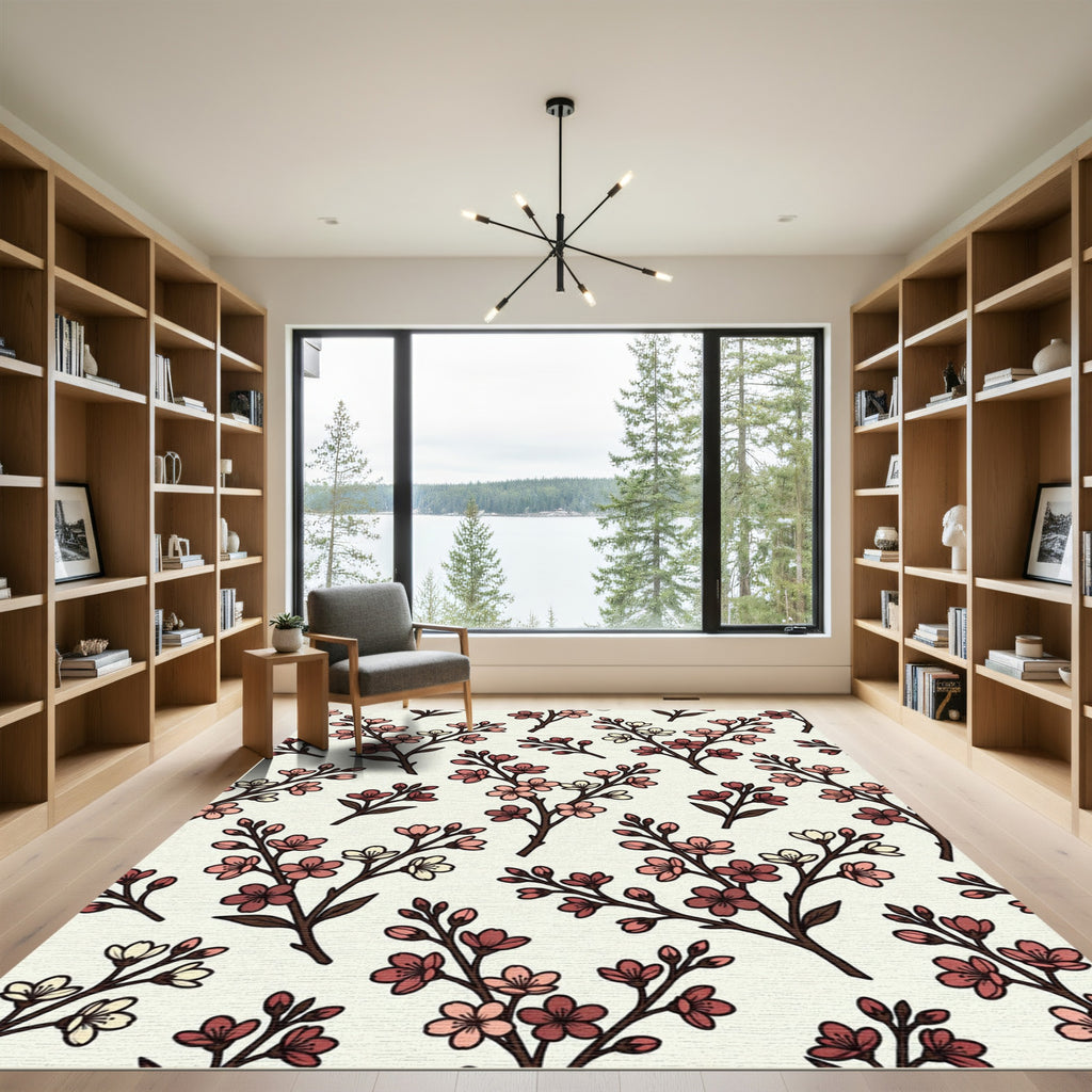 Pink Blossom Branch Repeating Pattern Rug
