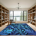 Vibrant Blue Tropical Foliage Rug