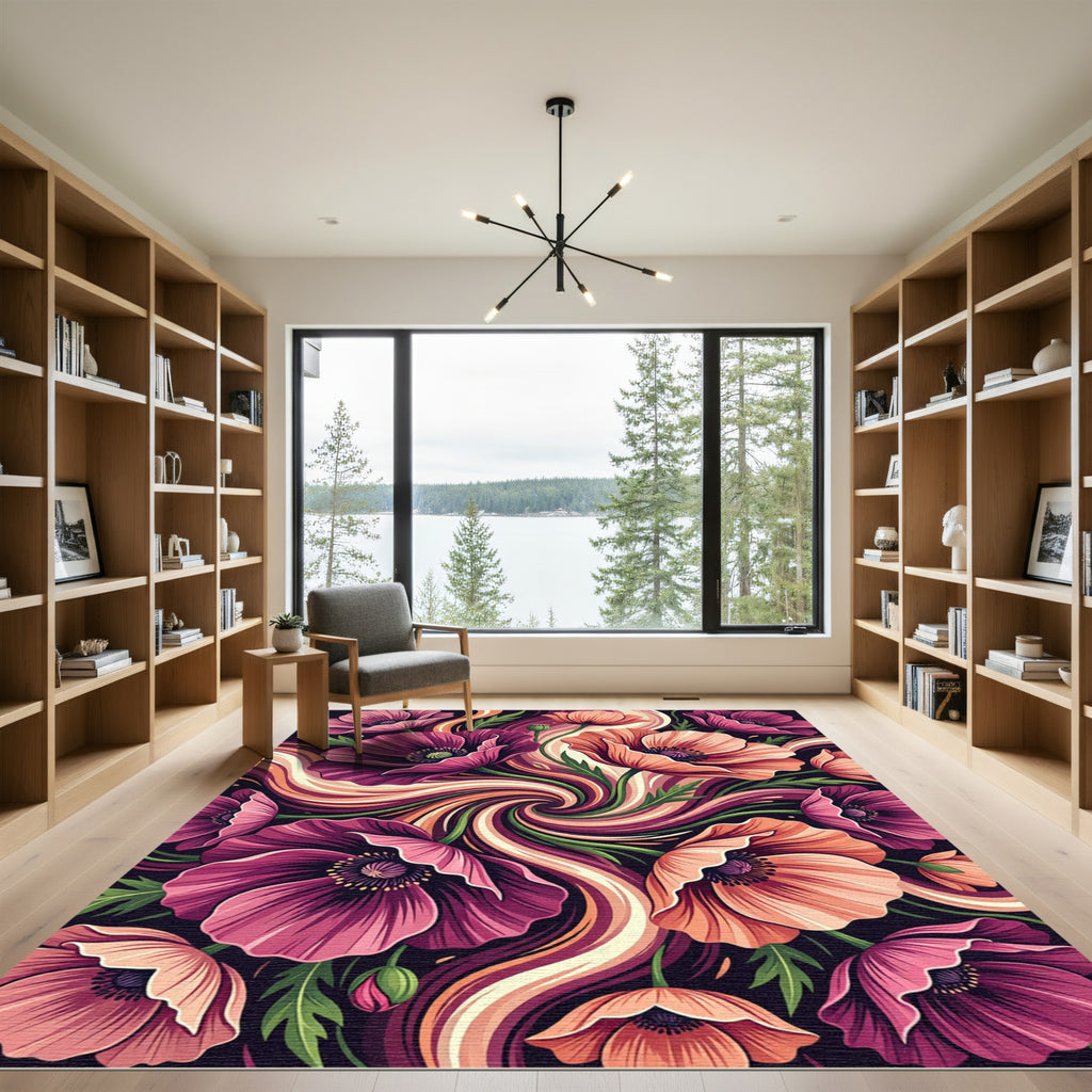 Vibrant Amaranth Poppy Swirl Rug