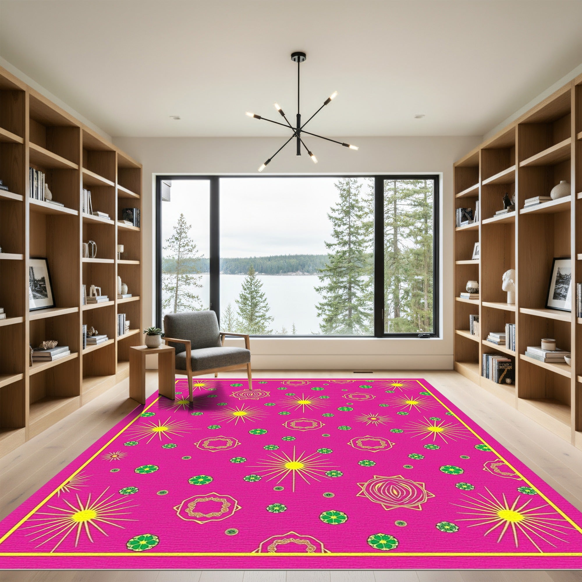 Vibrant Pink Sunburst Medallion Rug