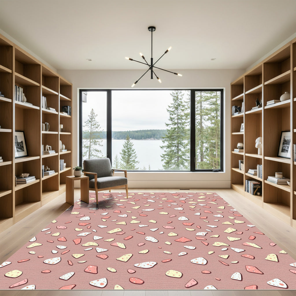 Blush Pink Abstract Terrazzo Speckled Wallpaper Rug