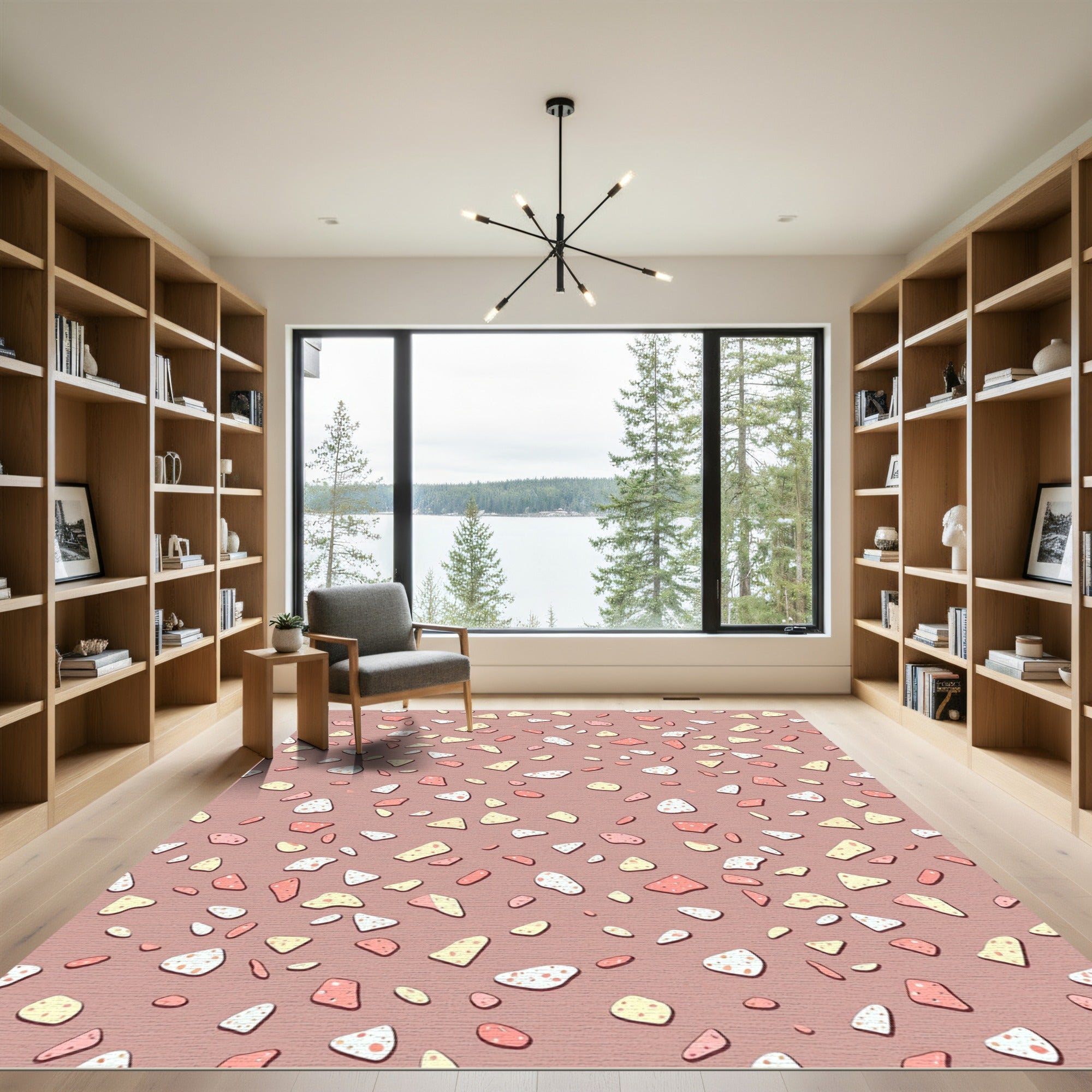 Blush Pink Abstract Terrazzo Speckled Wallpaper Rug
