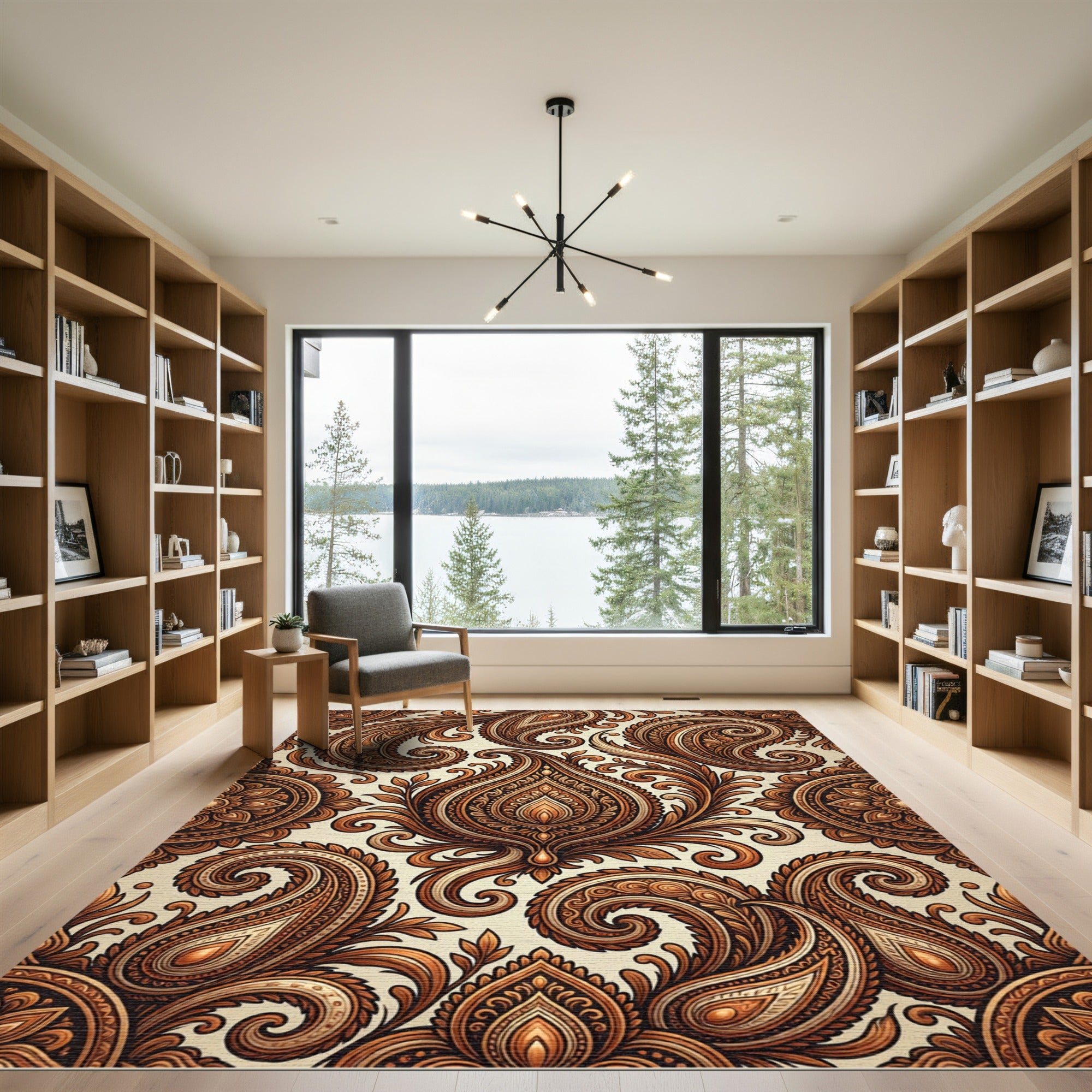 Golden Brown Paisley Floral Detail Rug
