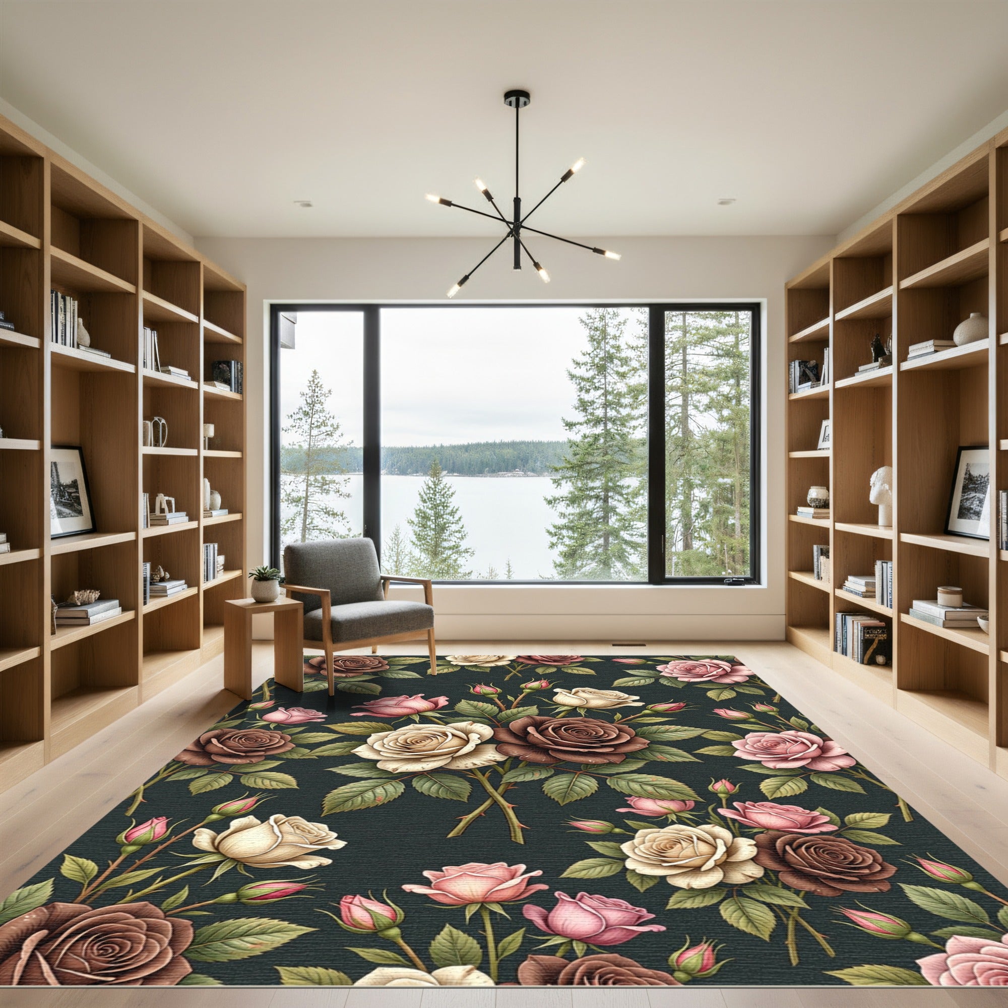 Vintage Pink Brown Cream Roses Garden Rug