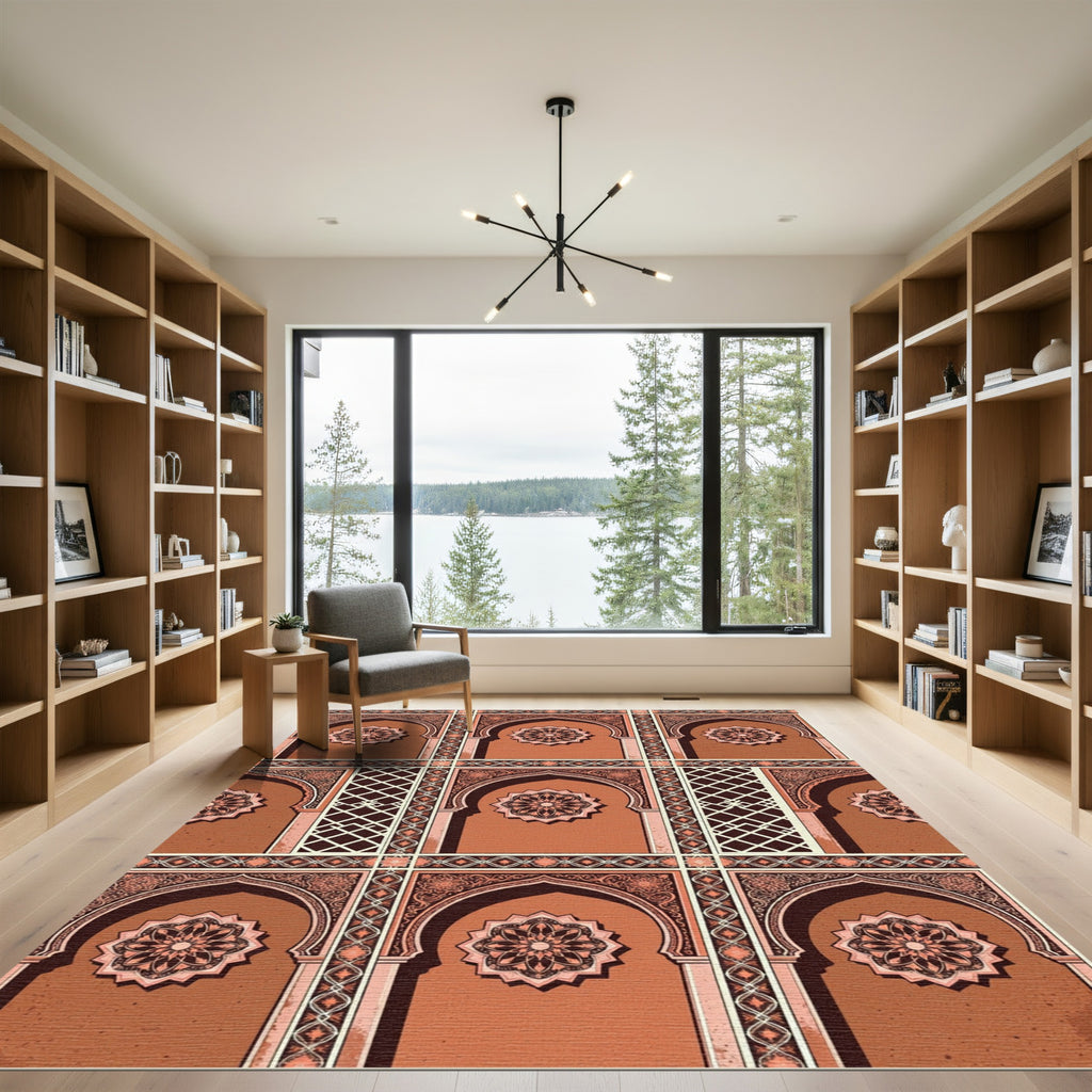 Terracotta Archway Medallion Geometric Tile Rug