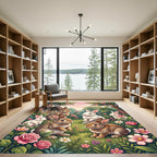 Whimsical Pastel Meadow Bunny Garden Rug