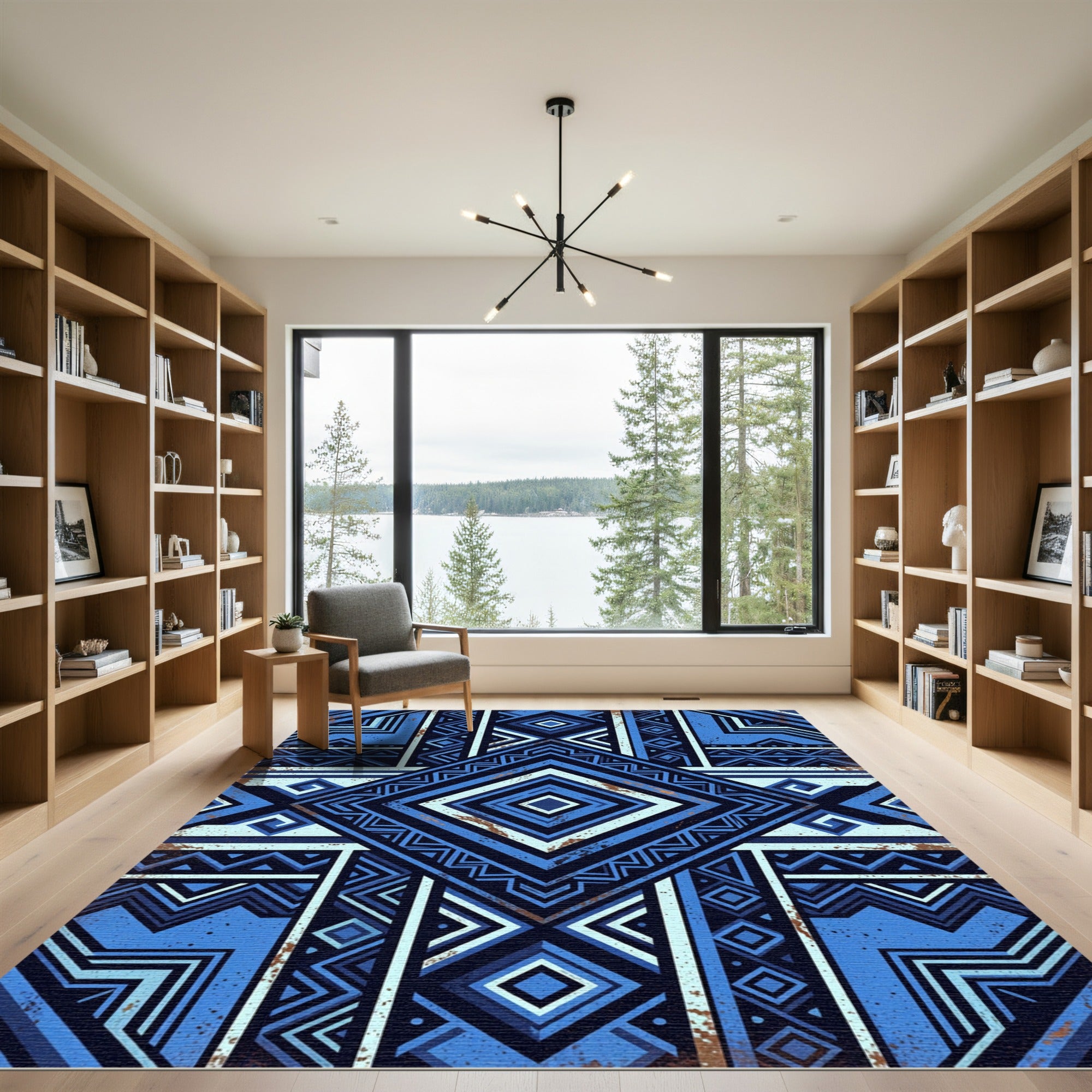 Bold Geometric Navy Blue Diamond Abstract Rug