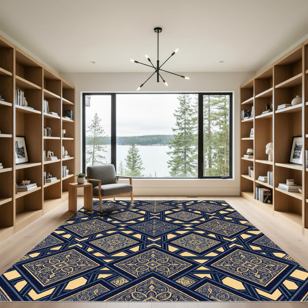 Navajo Blue Geometric Diamond Medallion Rug
