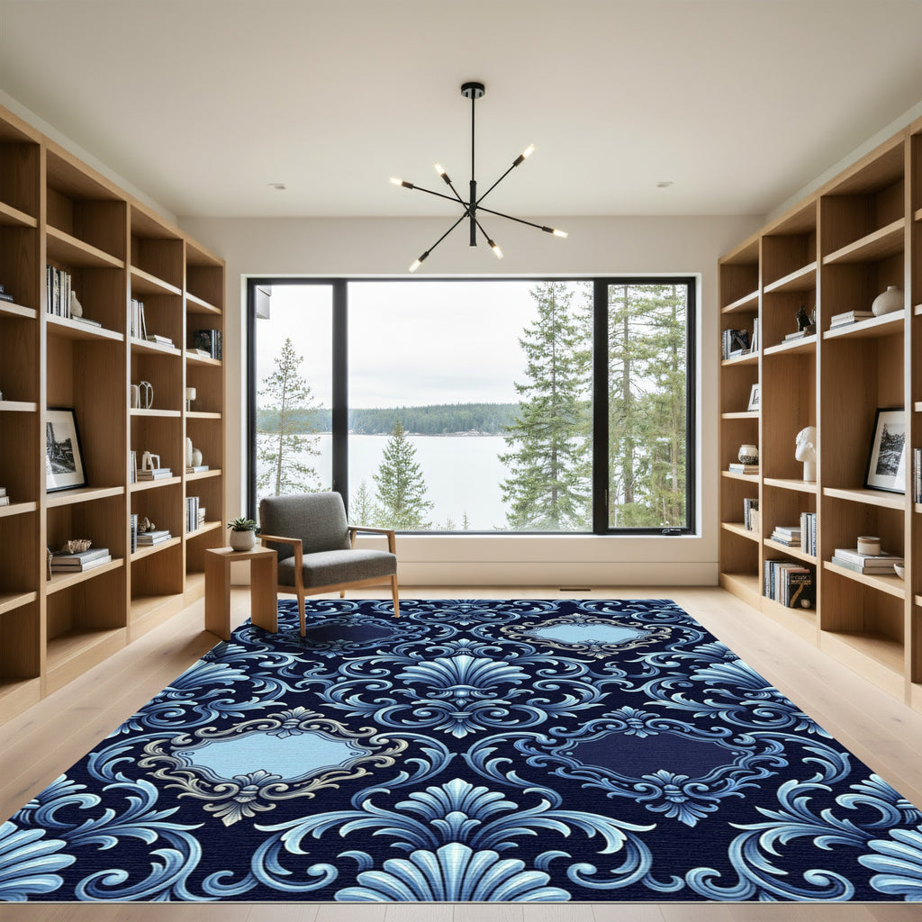 Elaborate Blue Victorian Scrollwork Rug