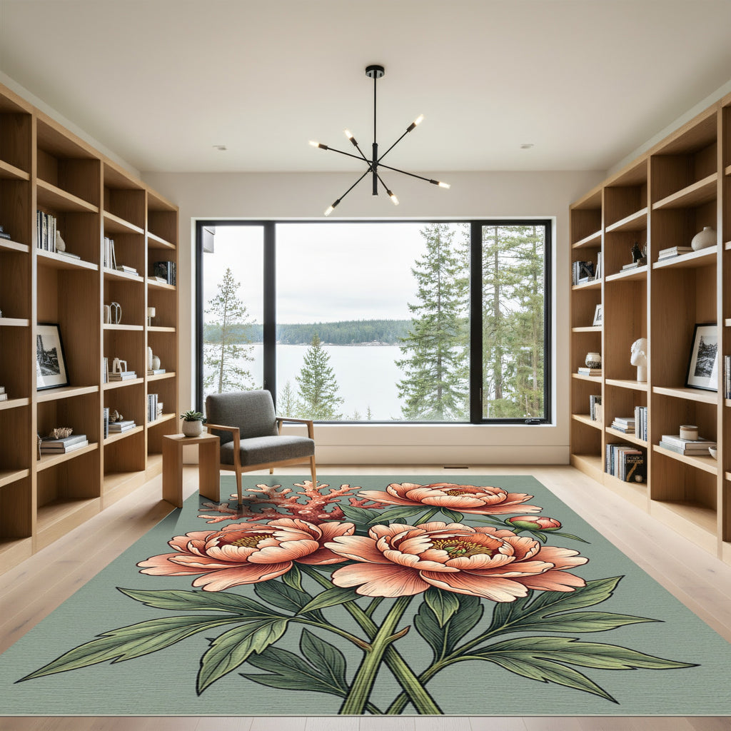 Coral Branch Peach Blossom Bouquet Rug
