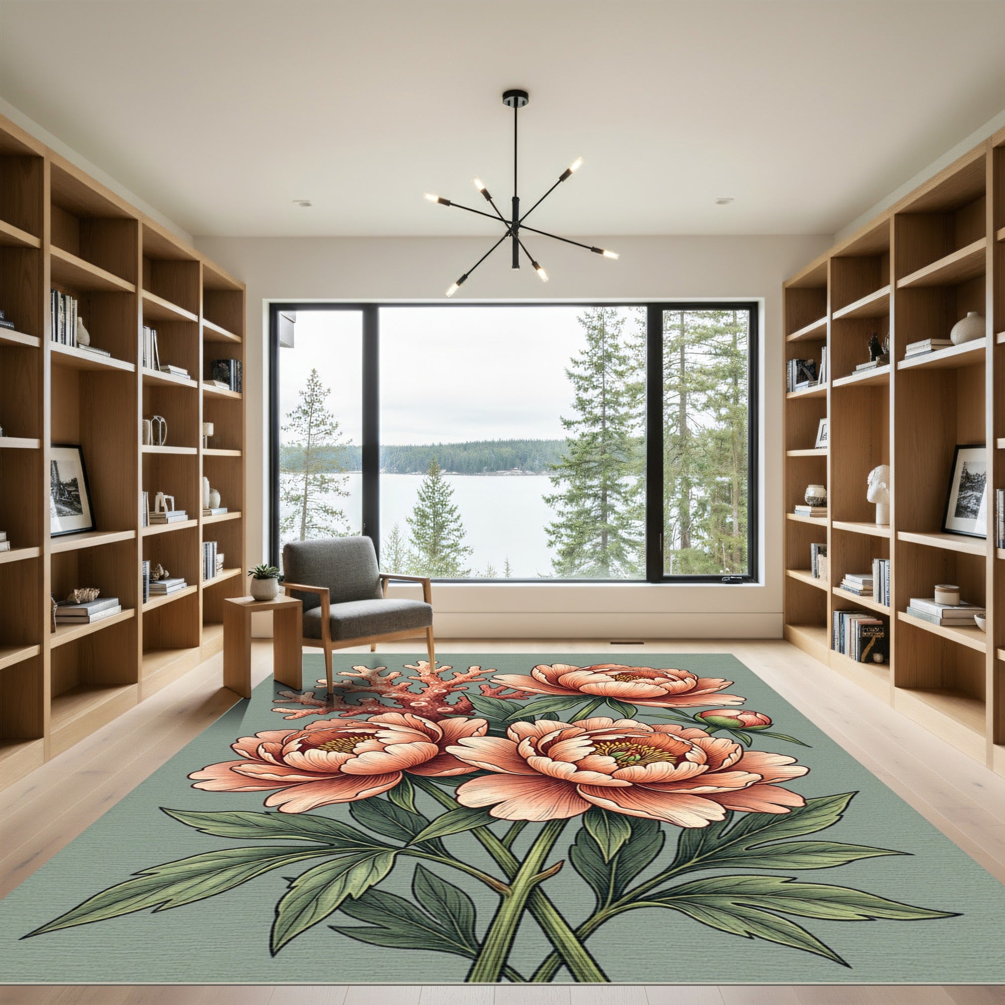 Coral Branch Peach Blossom Bouquet Rug