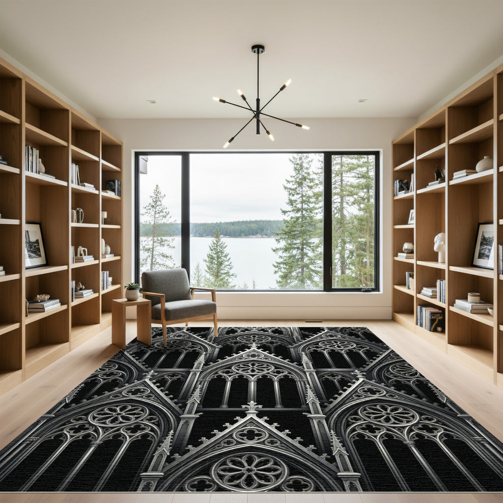 Monochrome Gothic Cathedral Arch Grid Rug