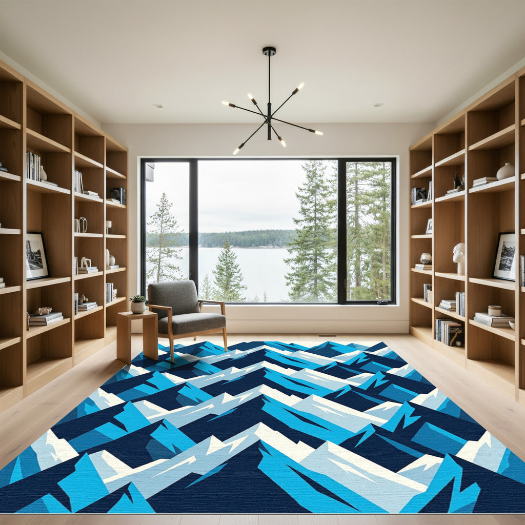 Winter Peaks Cool Tones Mountain Scape Rug