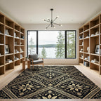 Black Gold Floral Medallion Damask Rug